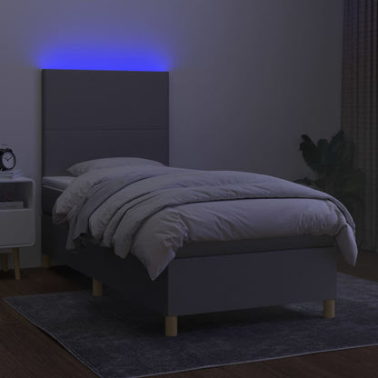 Cama box spring c/ colchão e LED 90x190 cm tecido cinza-claro