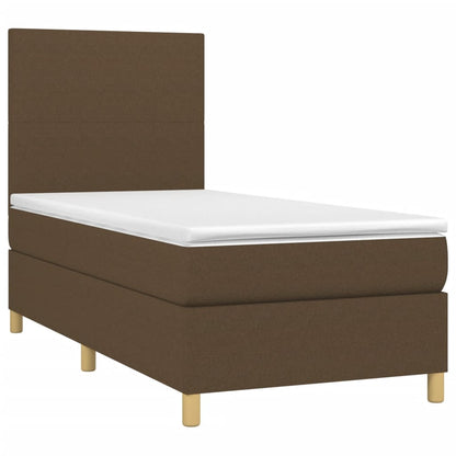 Cama box spring c/ colchão/LED 90x190 cm tecido castanho-escuro