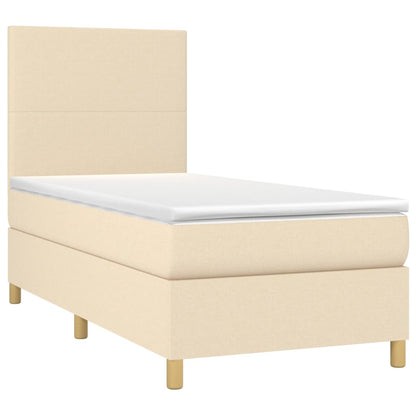 Cama box spring c/ colchão e LED 90x190 cm tecido cor creme