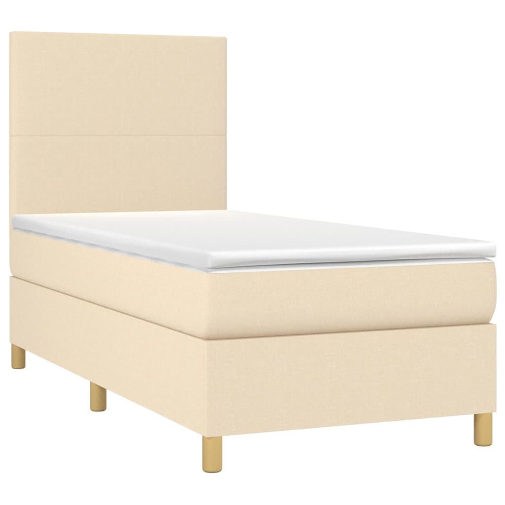 Cama box spring c/ colchão e LED 90x200 cm tecido cor creme