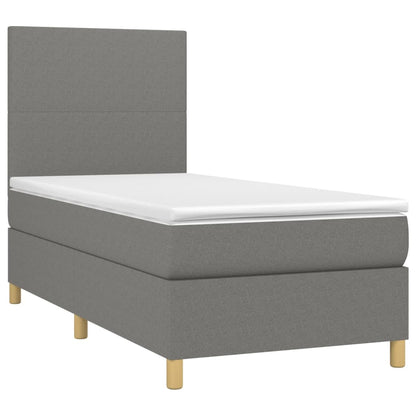 Cama box spring c/ colchão e LED 100x200 cm tecido cinza-escuro