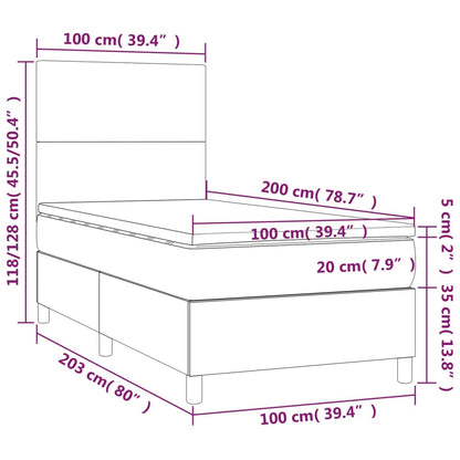 Cama box spring c/ colchão e LED 100x200 cm tecido cinza-escuro