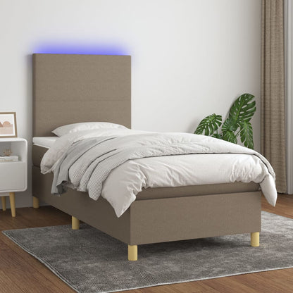 Cama box spring colchão/LED 100x200cm tecido cinza-acastanhado