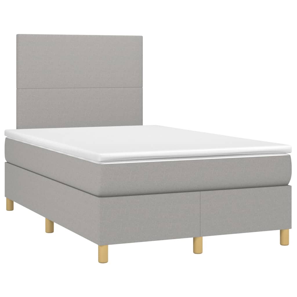 Cama box spring c/ colchão e LED 120x200 cm tecido cinza-claro