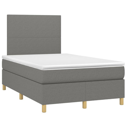 Cama box spring c/ colchão e LED 120x200 cm tecido cinza-escuro