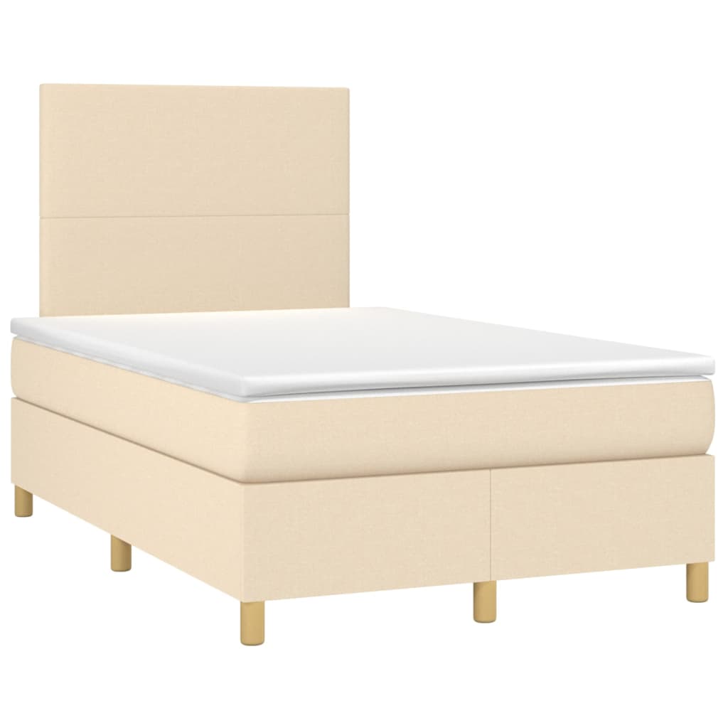 Cama box spring c/ colchão e LED 120x200 cm tecido cor creme