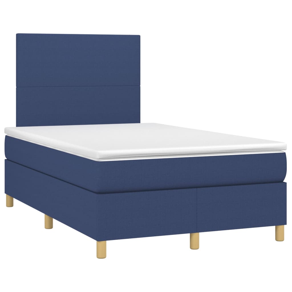 Cama box spring c/ colchão e LED 120x200 cm tecido azul