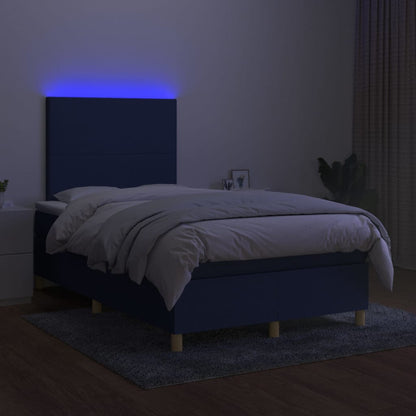 Cama box spring c/ colchão e LED 120x200 cm tecido azul