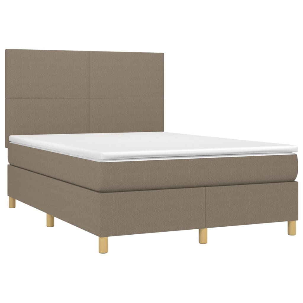 Cama box spring colchão/LED 140x190cm tecido cinza-acastanhado