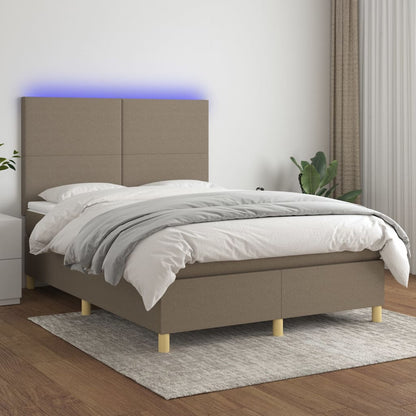 Cama box spring colchão/LED 140x190cm tecido cinza-acastanhado