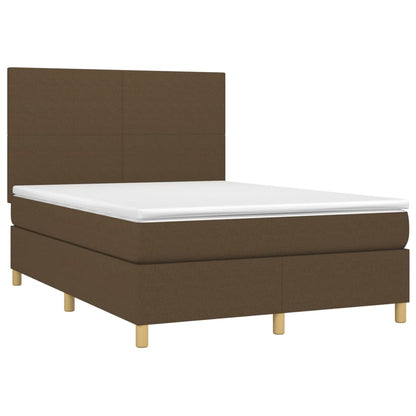 Cama box spring c/ colchão/LED 140x200cm tecido castanho-escuro