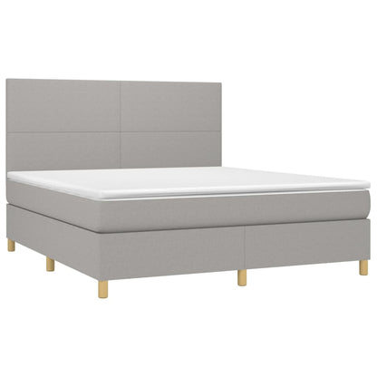 Cama box spring c/ colchão e LED 160x200 cm tecido cinza-claro