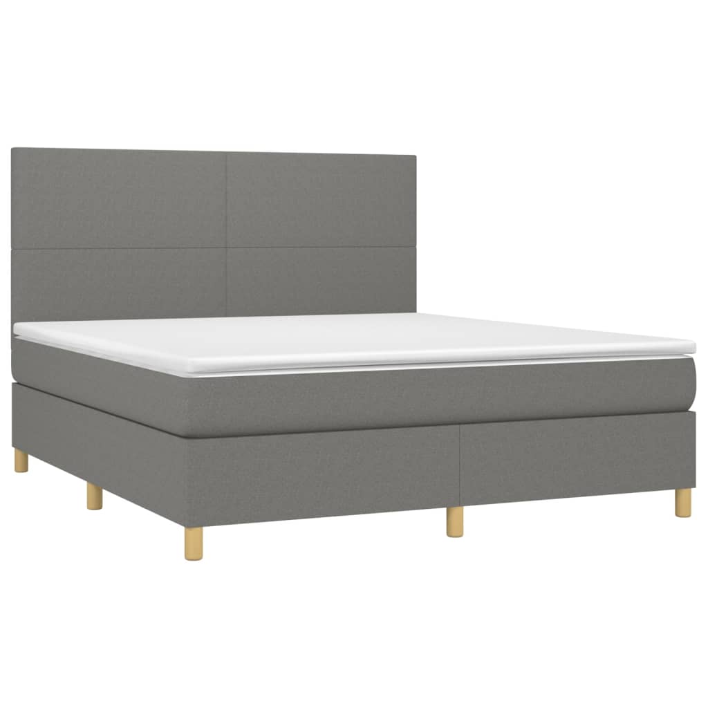 Cama box spring c/ colchão e LED 160x200 cm tecido cinza-escuro