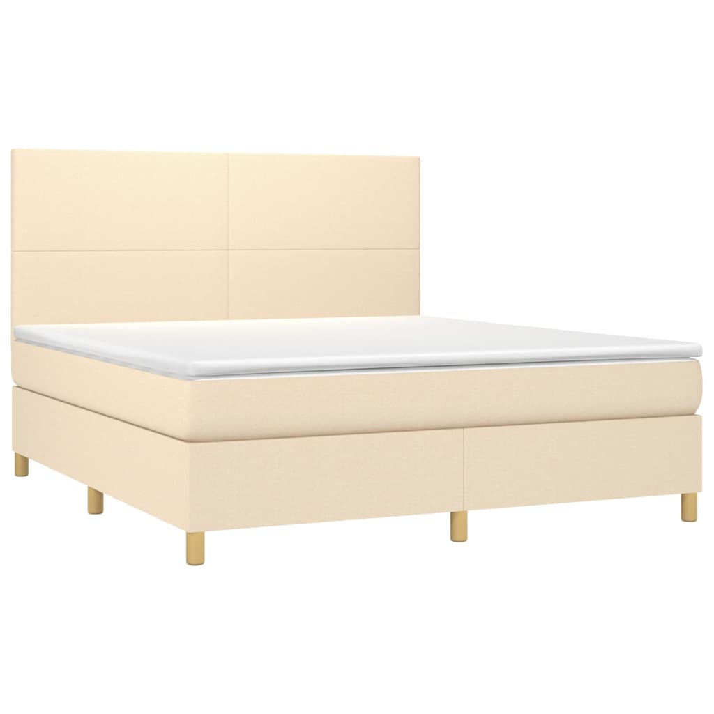 Cama box spring c/ colchão e LED 160x200 cm tecido cor creme