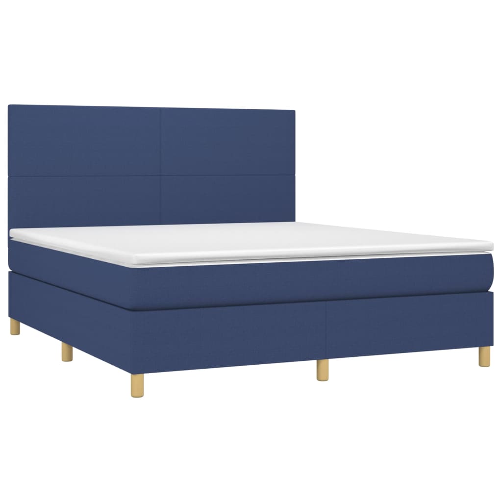 Cama box spring c/ colchão e LED 160x200 cm tecido azul