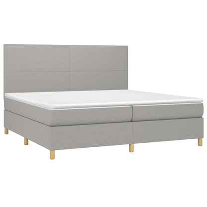 Cama box spring c/ colchão e LED 200x200 cm tecido cinza-claro