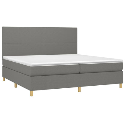 Cama box spring c/ colchão e LED 200x200 cm tecido cinza-escuro