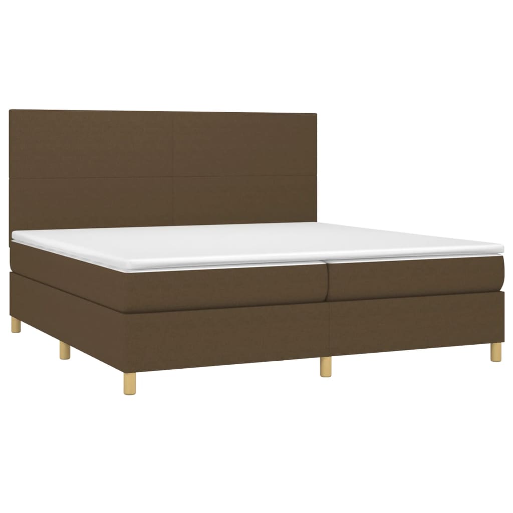 Cama box spring c/ colchão/LED 200x200cm tecido castanho-escuro