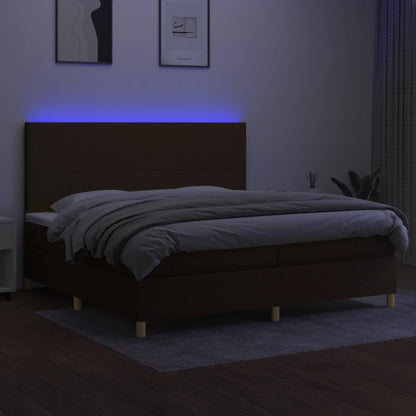 Cama box spring c/ colchão/LED 200x200cm tecido castanho-escuro