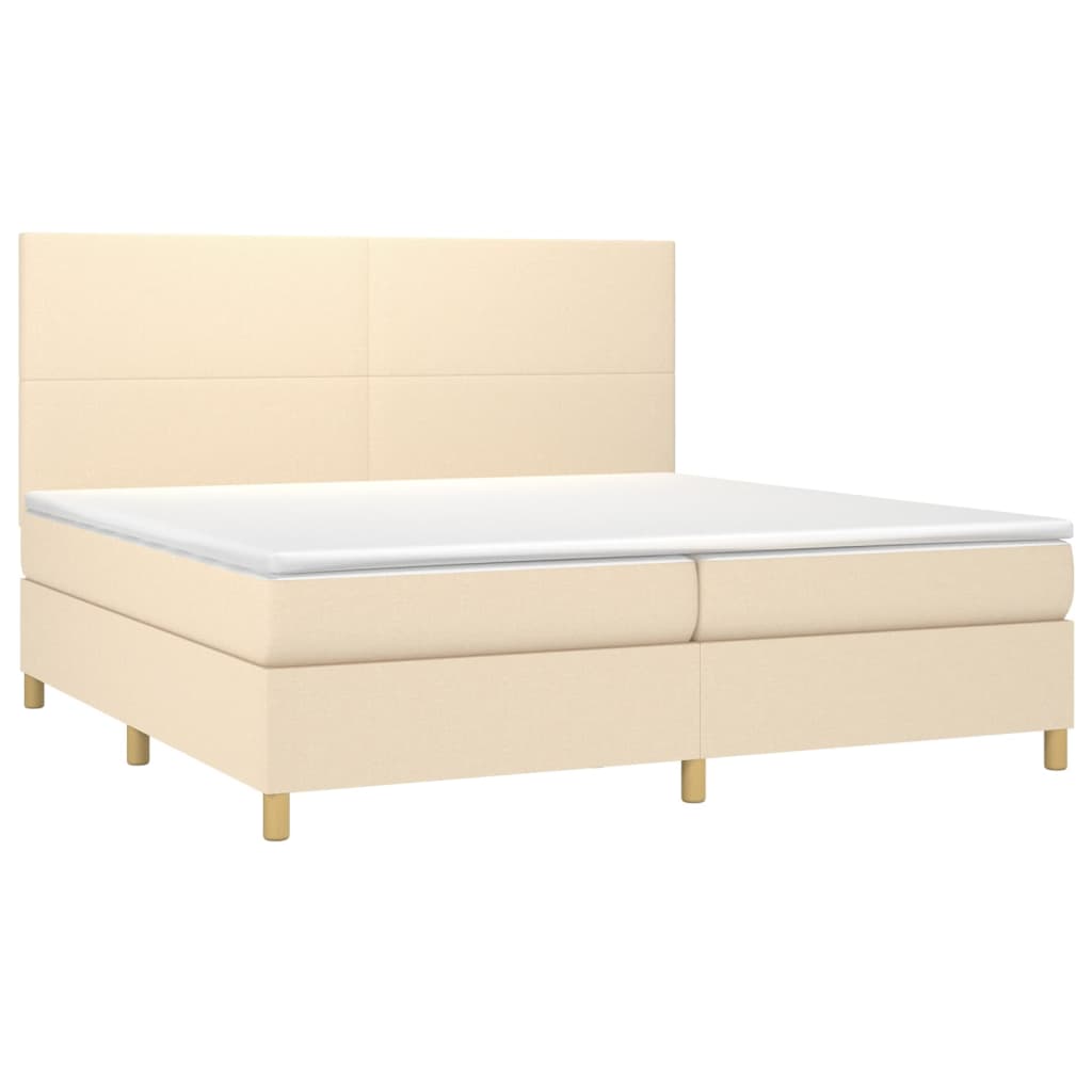 Cama box spring c/ colchão e LED 200x200 cm tecido cor creme