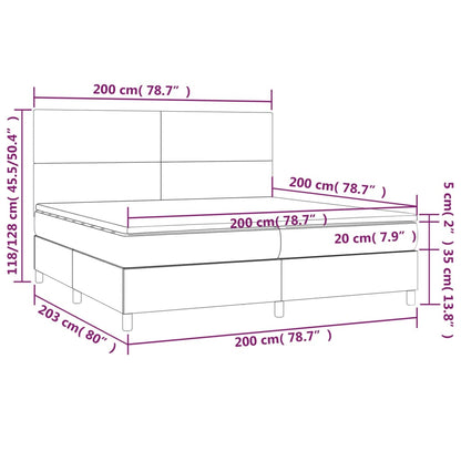 Cama box spring c/ colchão e LED 200x200 cm tecido azul