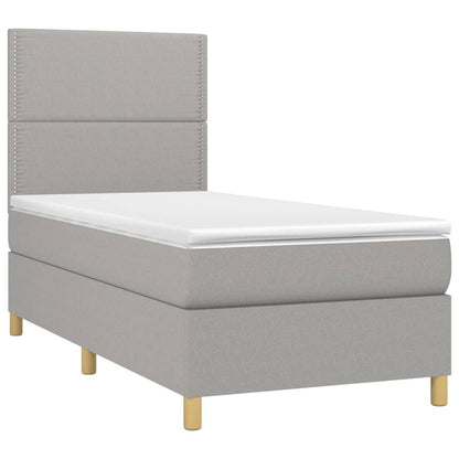 Cama box spring c/ colchão e LED 80x200 cm tecido cinza-claro