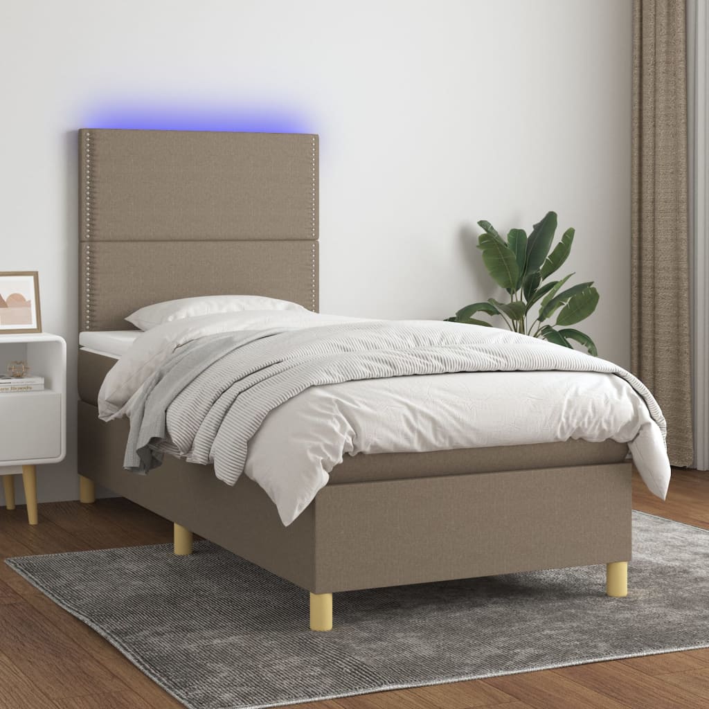 Cama box spring + colchão/LED 80x200cm tecido cinza-acastanhado