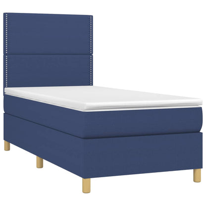 Cama box spring c/ colchão e LED 80x200 cm tecido azul