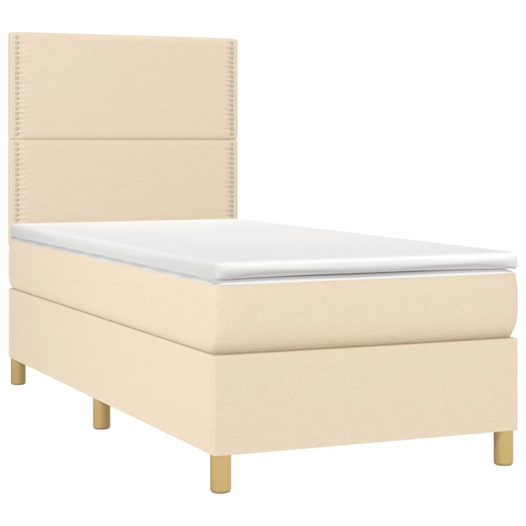 Cama box spring c/ colchão e LED 90x190 cm tecido cor creme