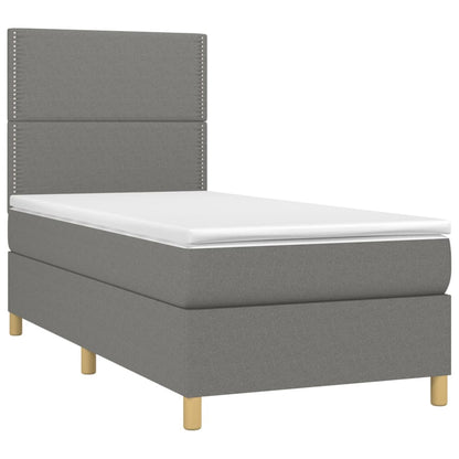 Cama box spring c/ colchão e LED 90x200 cm tecido cinza-escuro