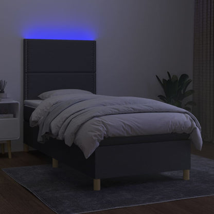 Cama box spring c/ colchão e LED 90x200 cm tecido cinza-escuro