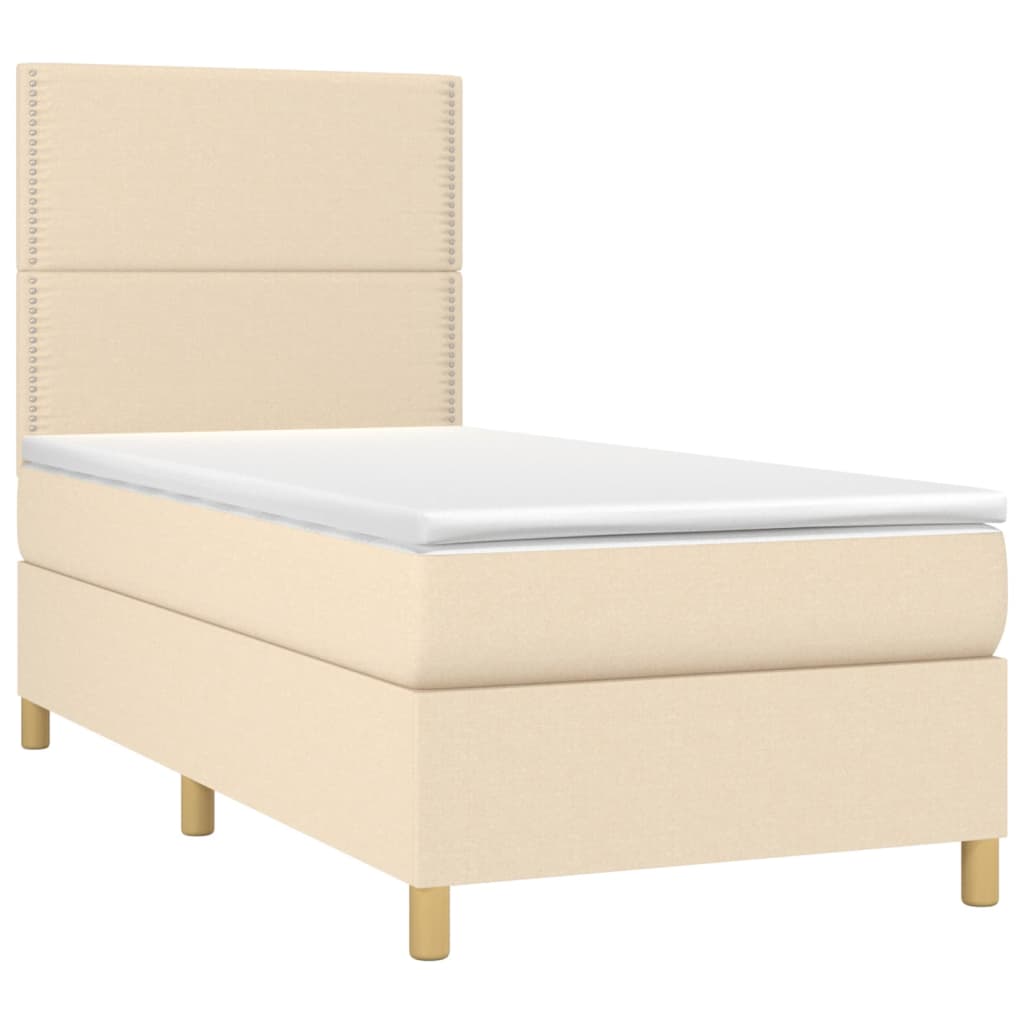 Cama box spring c/ colchão e LED 90x200 cm tecido cor creme