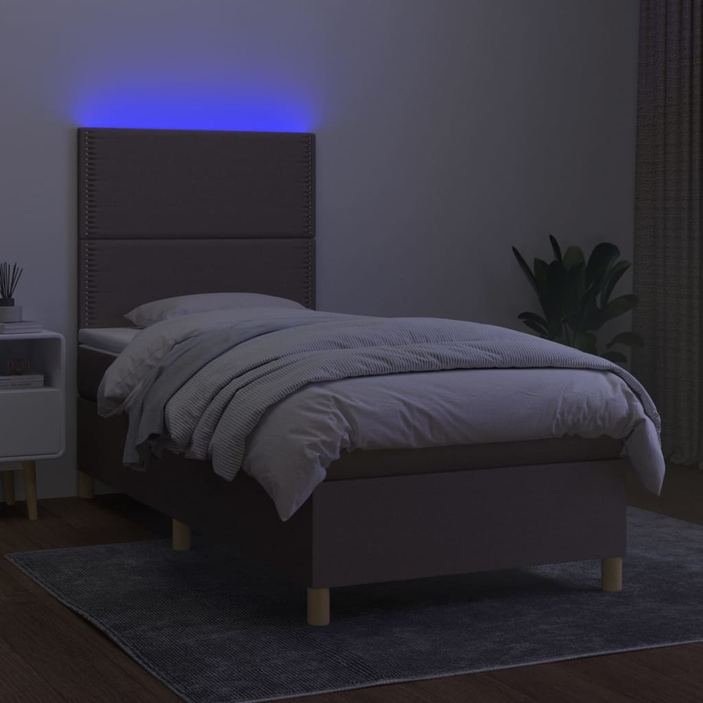 Cama box spring colchão/LED 100x200cm tecido cinza-acastanhado