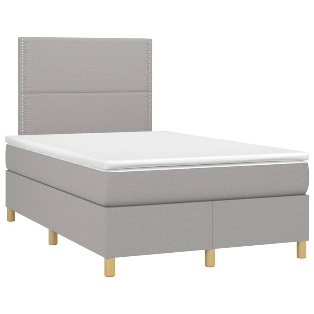 Cama box spring c/ colchão e LED 120x200 cm tecido cinza-claro