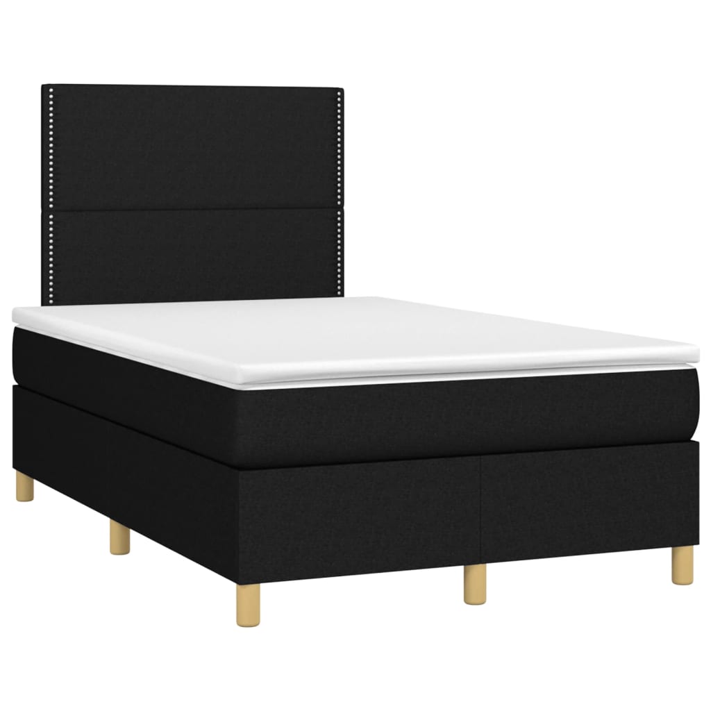 Cama box spring c/ colchão e LED 120x200 cm tecido preto