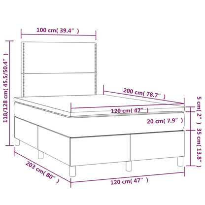 Cama box spring c/ colchão e LED 120x200 cm tecido preto