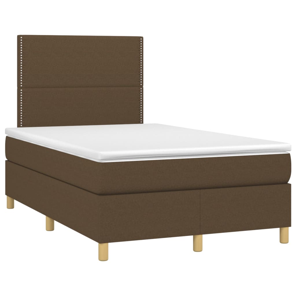 Cama box spring c/ colchão/LED 120x200cm tecido castanho-escuro