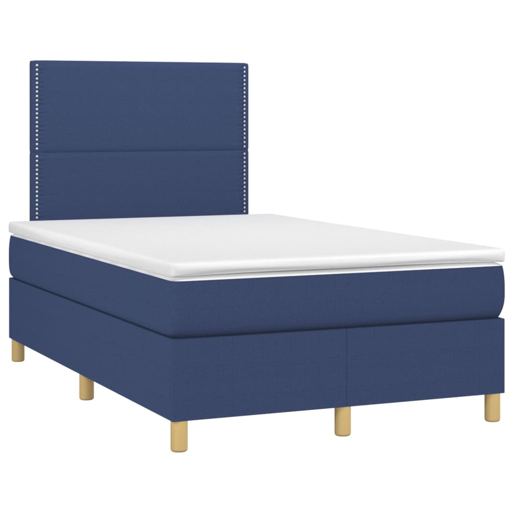 Cama box spring c/ colchão e LED 120x200 cm tecido azul