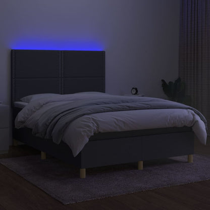 Cama box spring c/ colchão e LED 140x200 cm tecido cinza-escuro