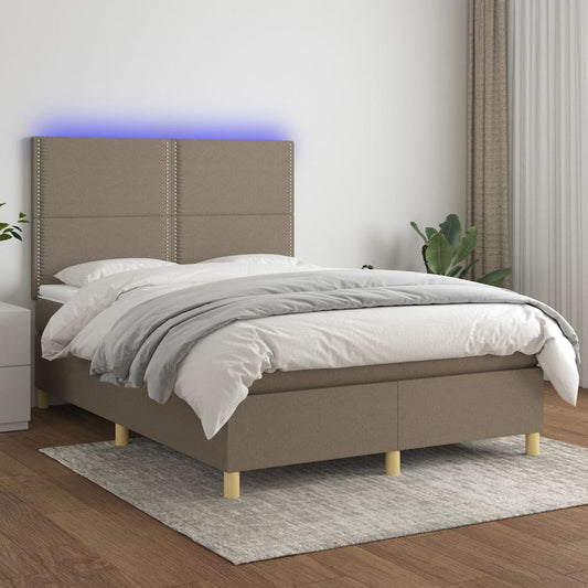 Cama box spring colchão/LED 140x200 cm tecido cinza-acastanhado