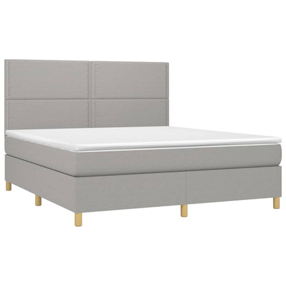 Cama box spring c/ colchão e LED 160x200 cm tecido cinza-claro