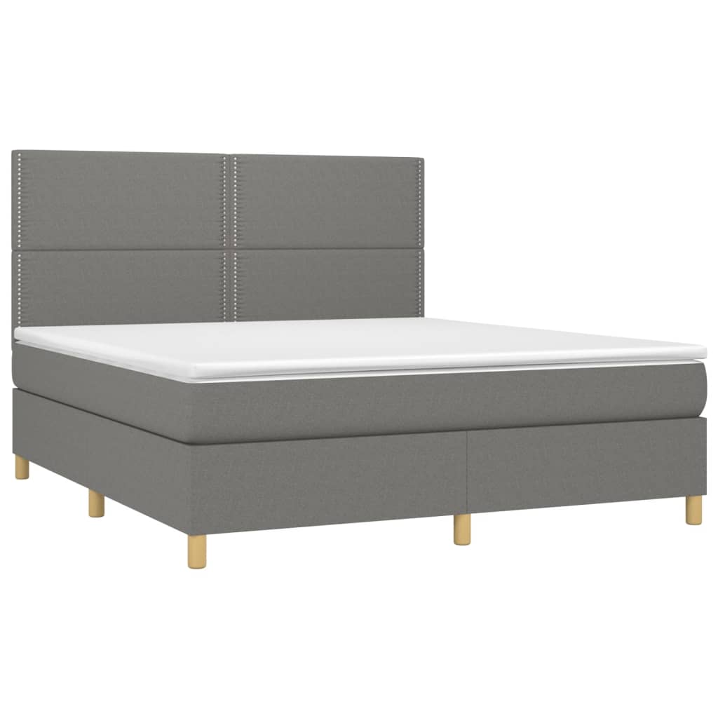 Cama box spring c/ colchão e LED 160x200 cm tecido cinza-escuro