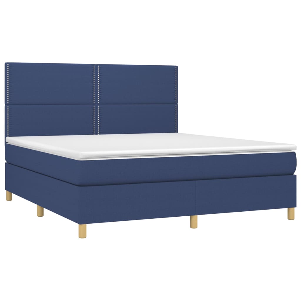 Cama box spring c/ colchão e LED 160x200 cm tecido azul