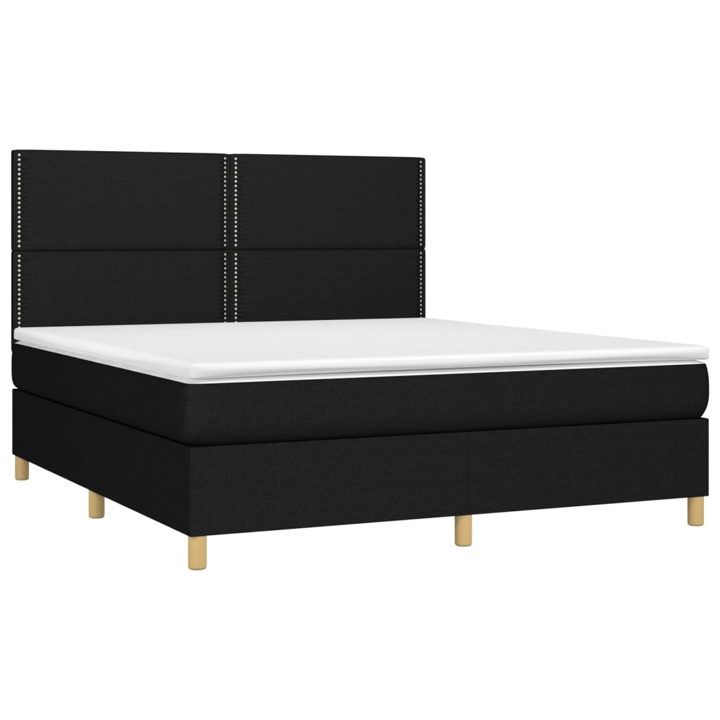 Cama box spring c/ colchão e LED 180x200 cm tecido preto