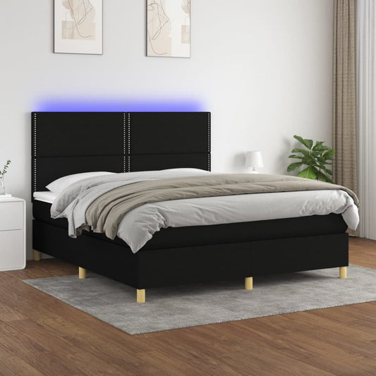 Cama box spring c/ colchão e LED 180x200 cm tecido preto