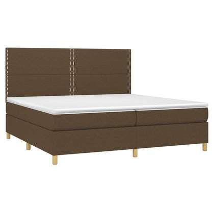 Cama box spring c/ colchão/LED 200x200cm tecido castanho-escuro