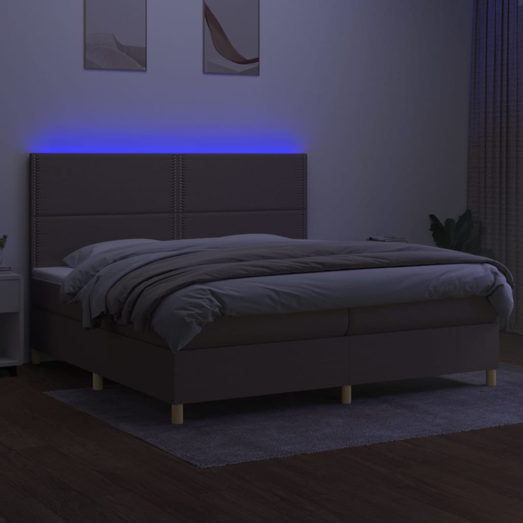 Cama box spring colchão/LED 200x200cm tecido cinza-acastanhado