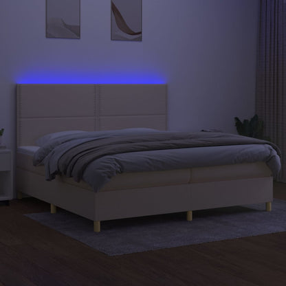 Cama box spring c/ colchão e LED 200x200 cm tecido cor creme