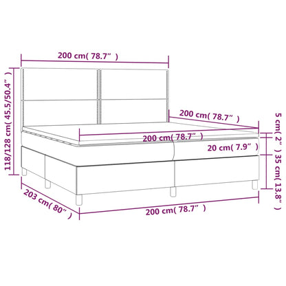 Cama box spring c/ colchão e LED 200x200 cm tecido cor creme