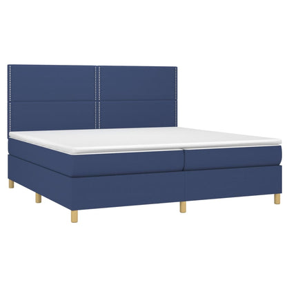 Cama box spring c/ colchão e LED 200x200 cm tecido azul